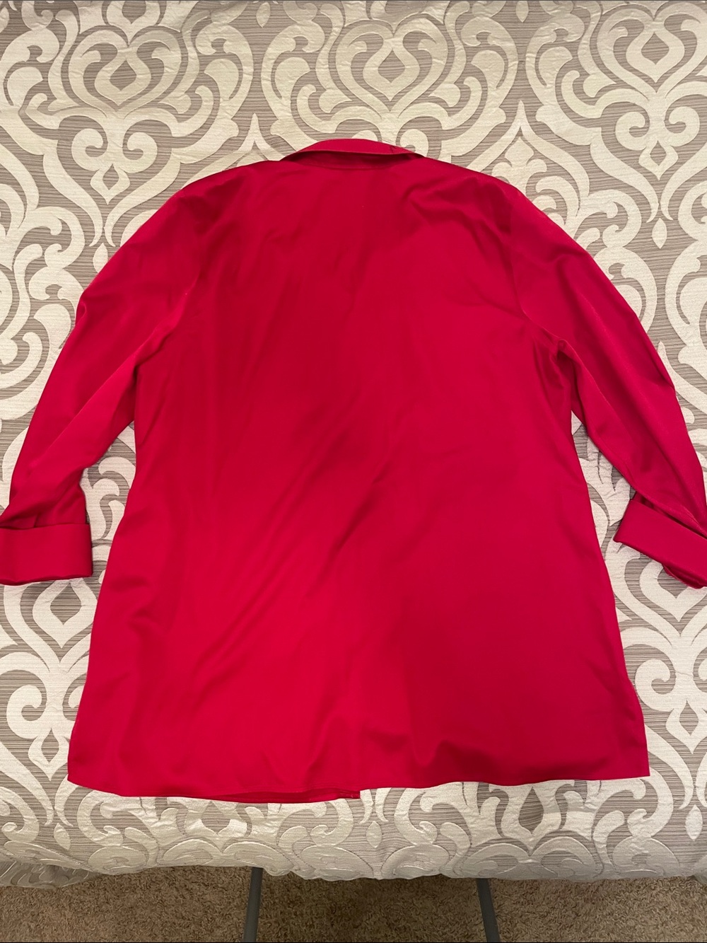 Chico's Bright Red No Iron Button-Down Tunic Top Size 3 - Picture 5 of 7